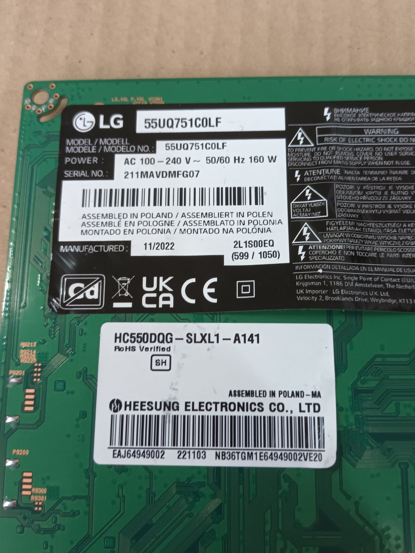 EAX69830902(1.1), EBT66961803, DE LG55UQ751C0LF, NUEVA
