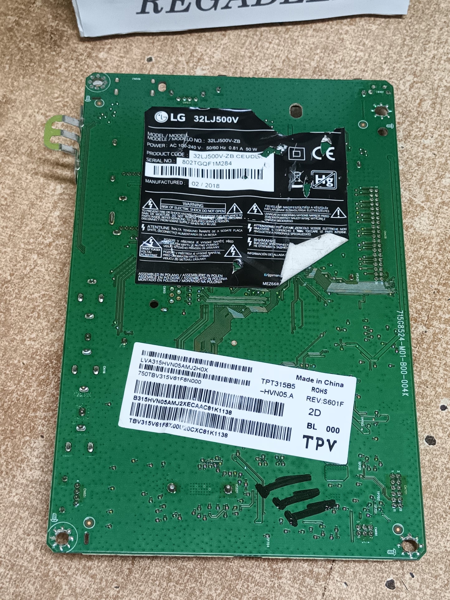715G8524-M01-B00-004K, PLACA MAIN DE TV LG32LJ500V