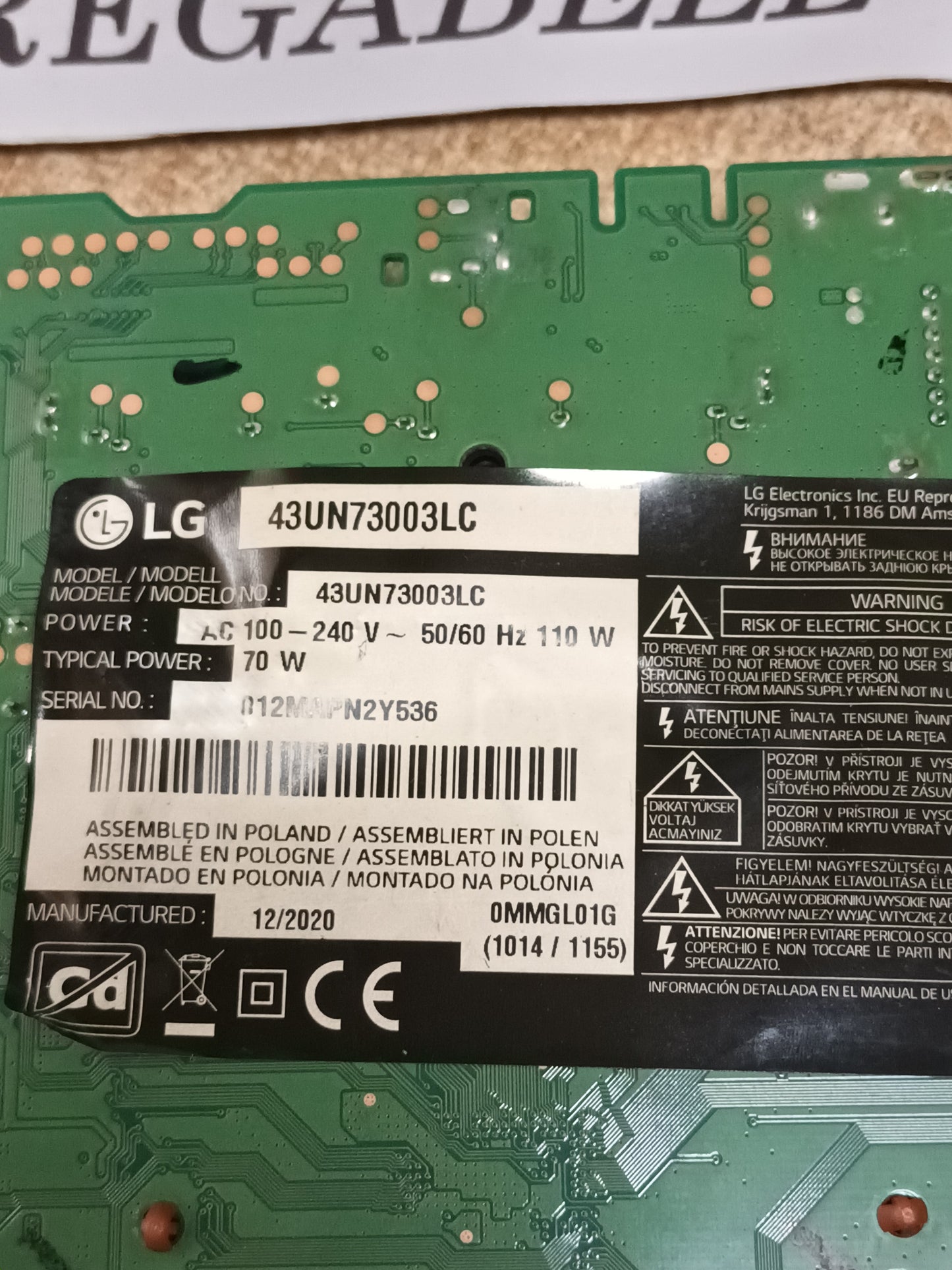 EAX69083603(1.0), PLACA MAIN LG43UN73003LC
