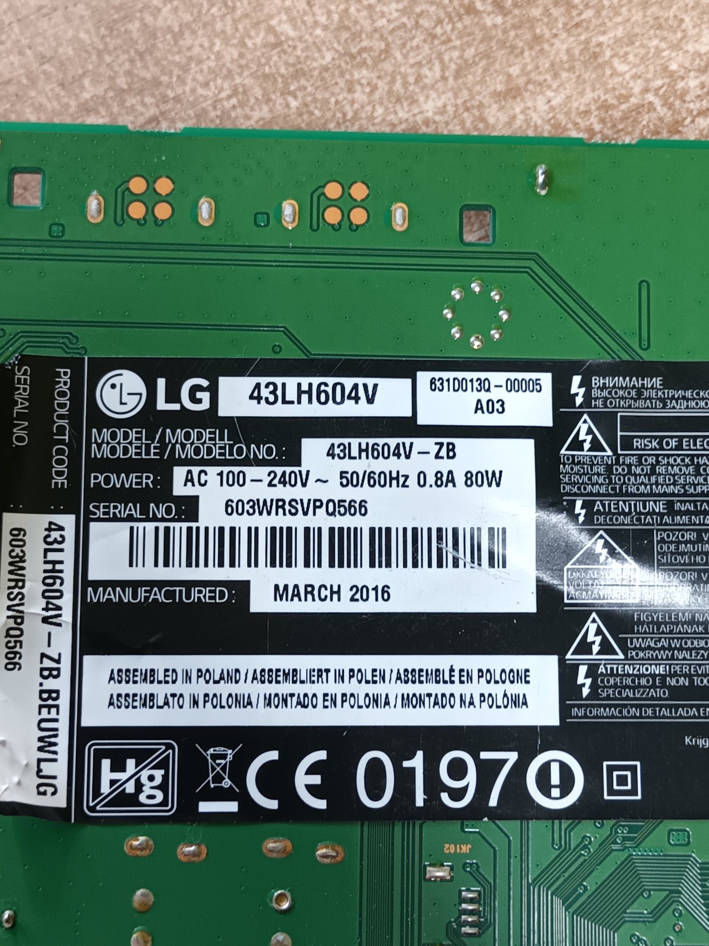 EAX667933101(1.6), FUENTE DE TV LG43LH640V