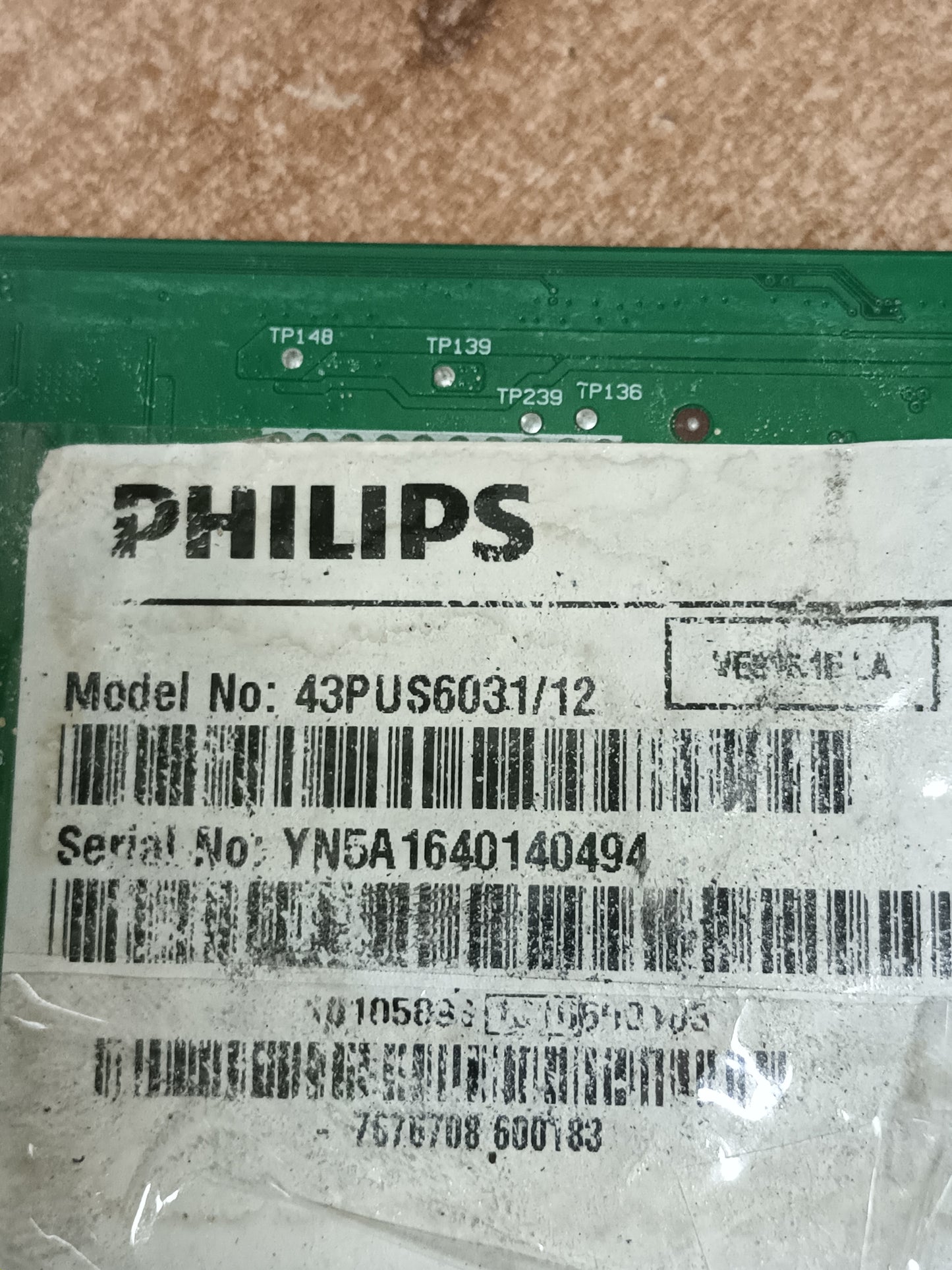 17IPS72P, DE TV PHILIPS 43PUS6031/12, (ref-283)