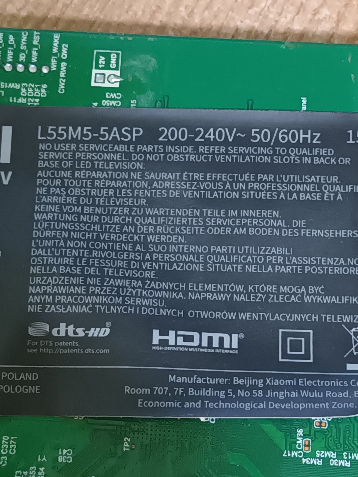 DLBB568 REV:02, FUENTE DE TV XIAOMI L55M5-5ASP