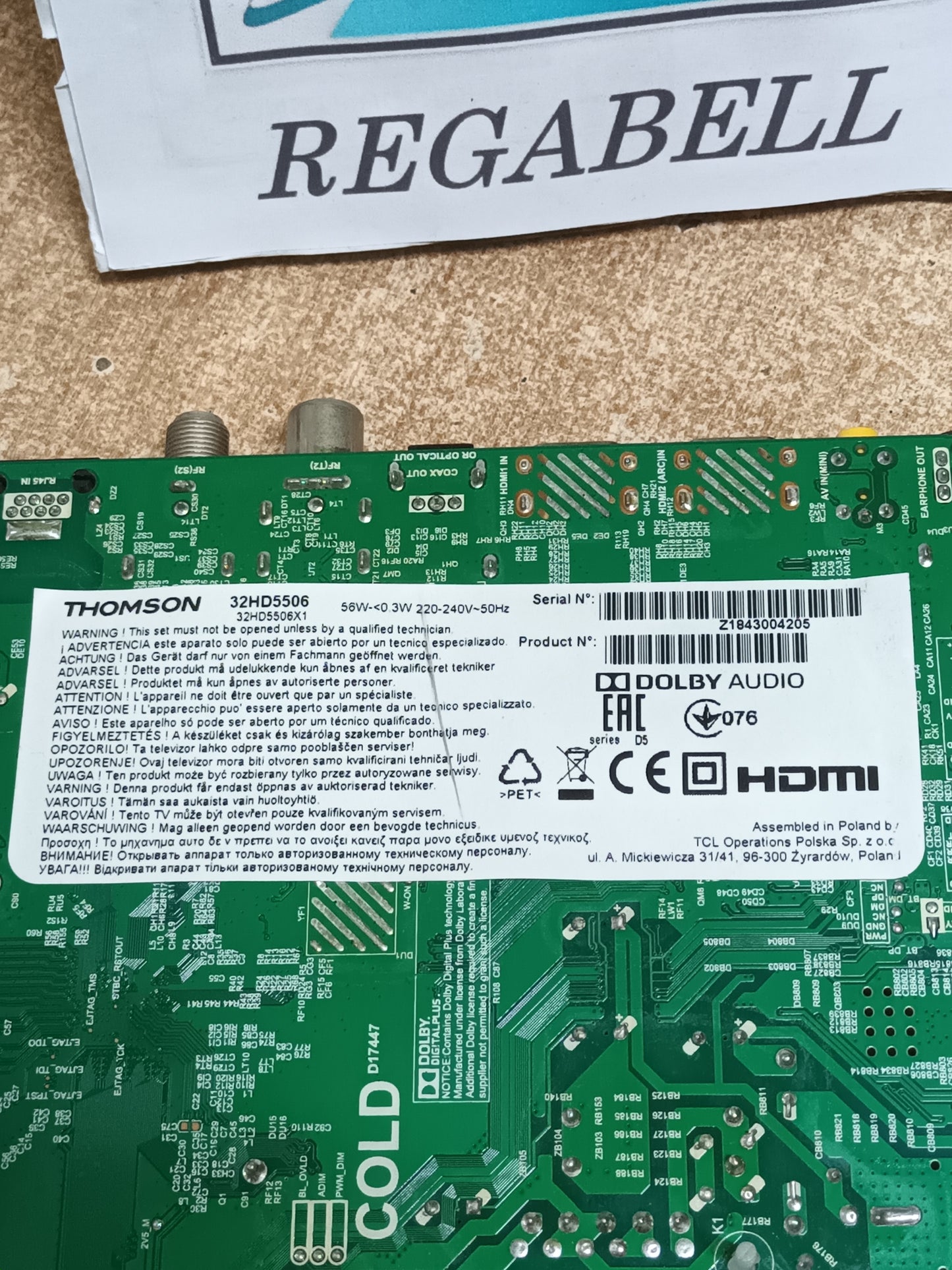 TPD.NT72563.PB773, PLACA MAIN DE THOMSON 32HD5506
