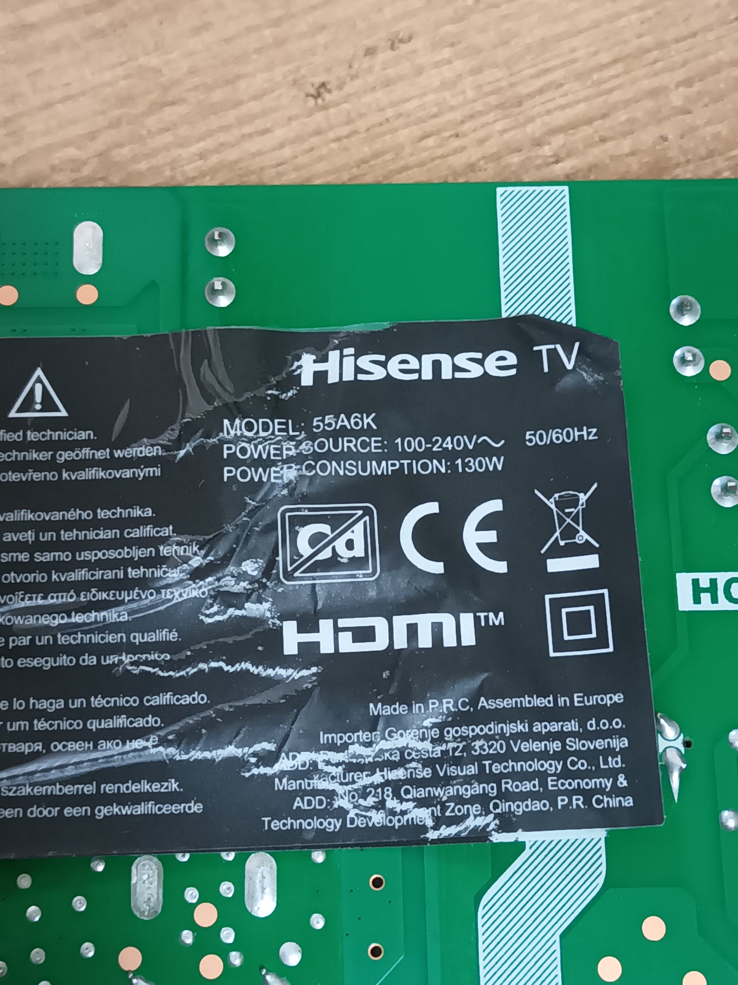 COMPONENTES DE TV HISENSE 55A6K