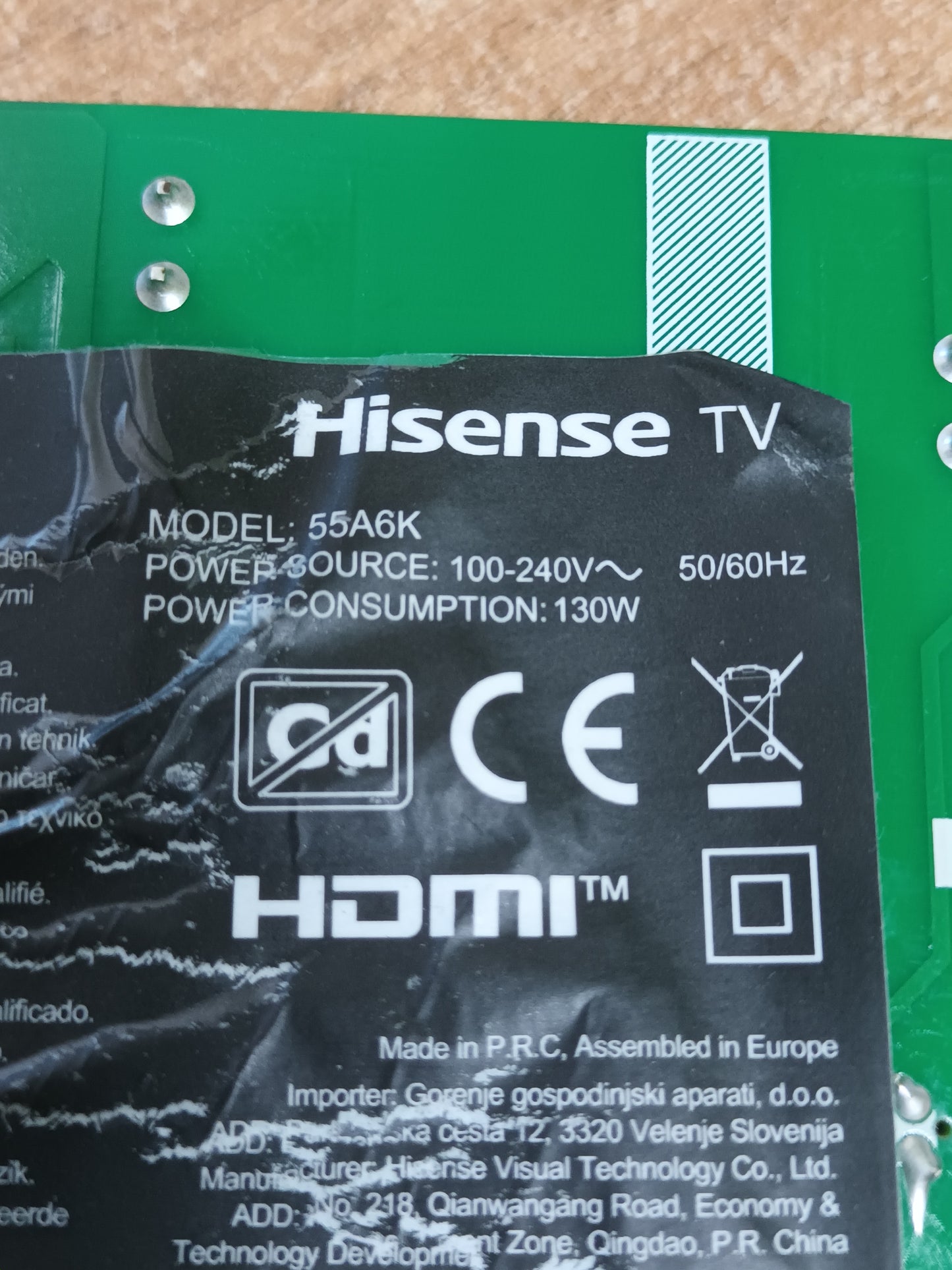 RSAG7.820.10545/R0H, DE TV HISENSE 55A6K, (ref-77)