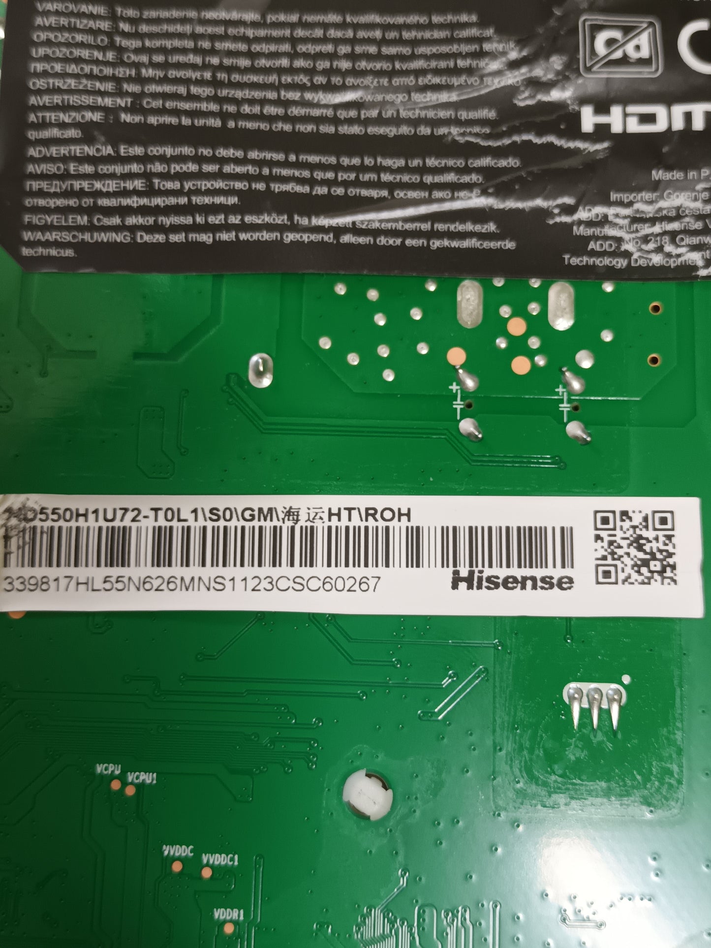 RSAG7.820.10545/R0H, DE TV HISENSE 55A6K, (ref-77)