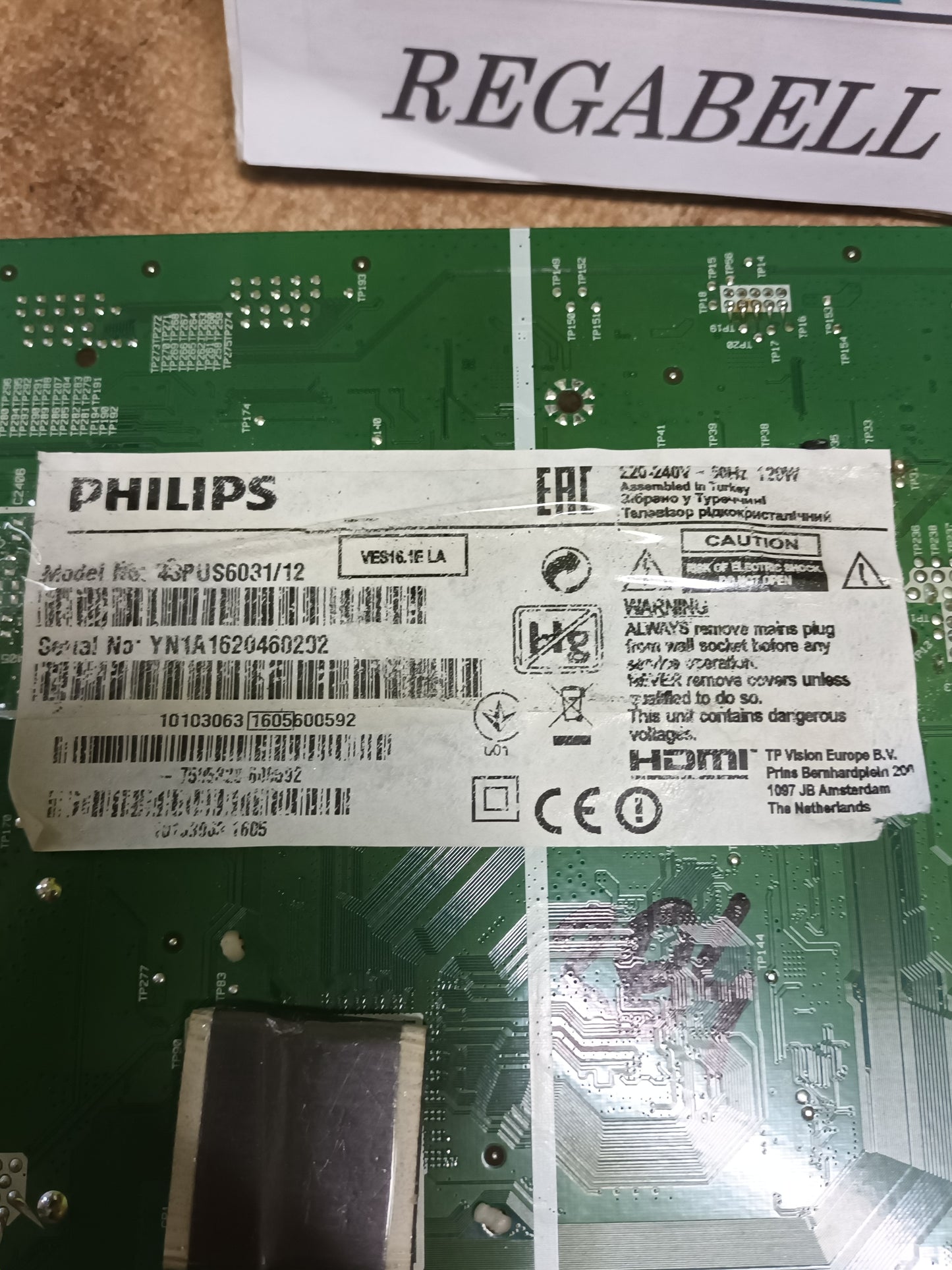 17MB120, DE TV PHILIPS 43PUS6031/12, (ref-384)