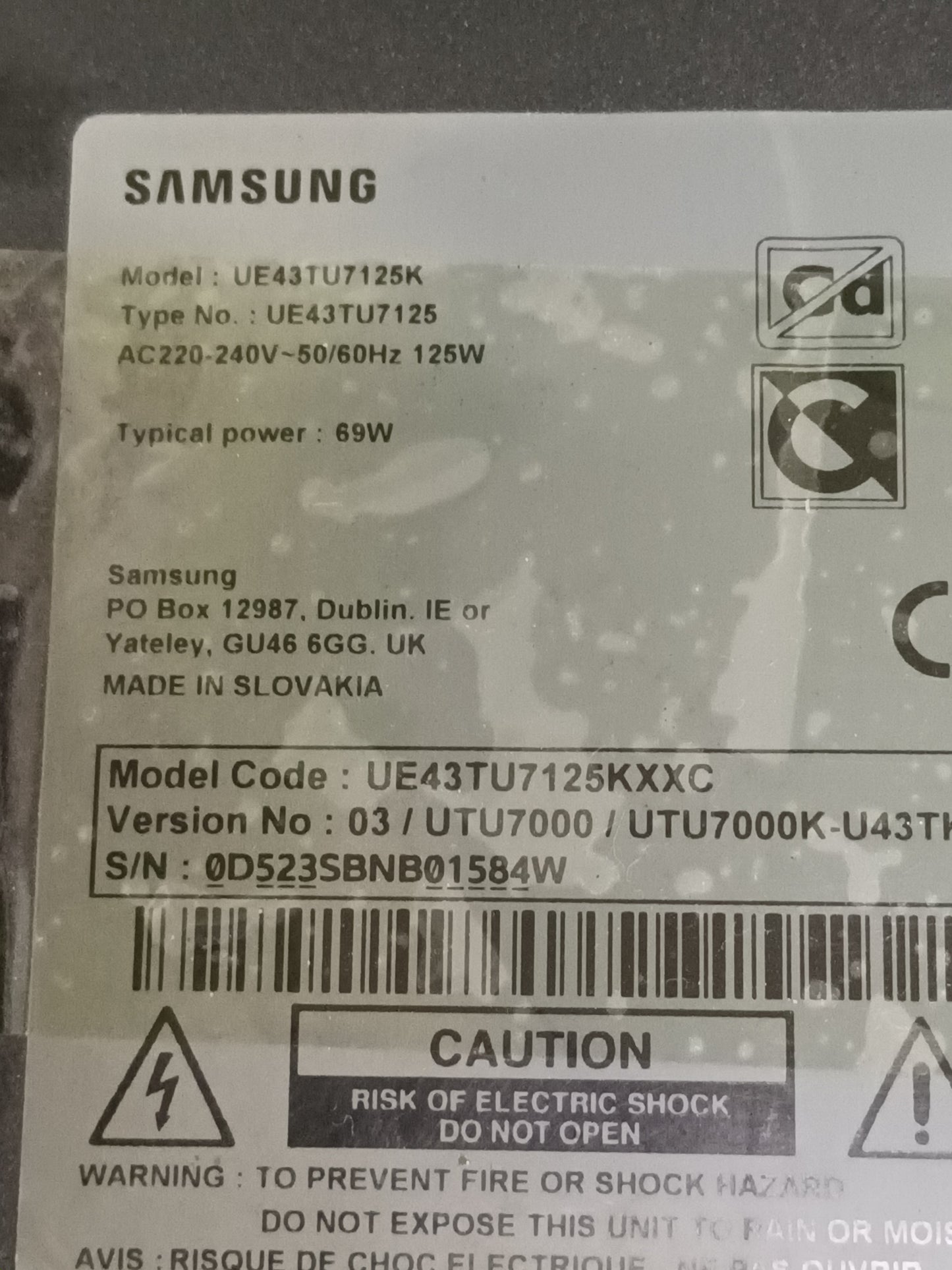 BN96-51896C, DE TV SAMSUNG UE43TU7125K