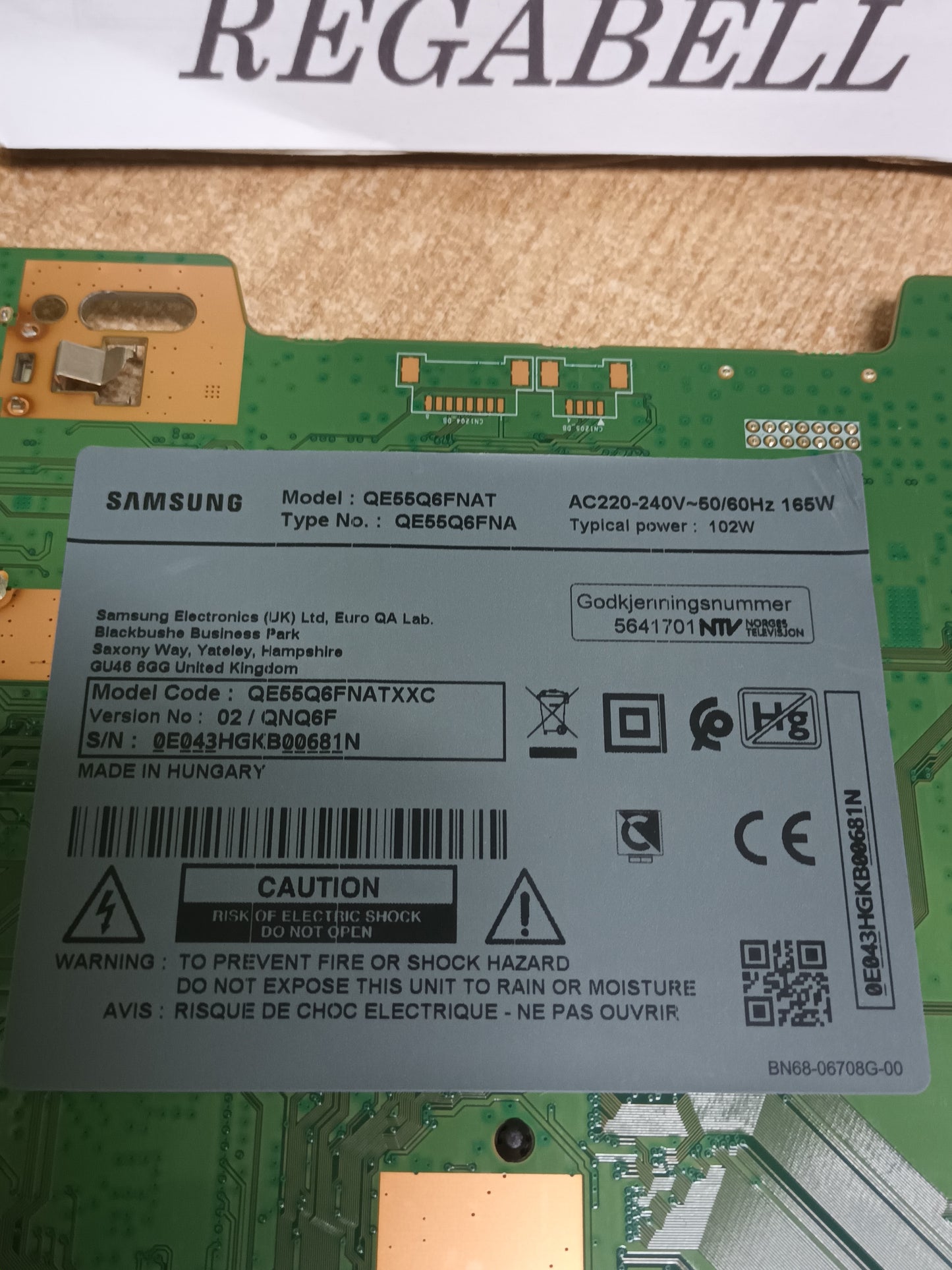 Placa Main de Samsung QE55Q6FNAT, BN94-13028K Nueva