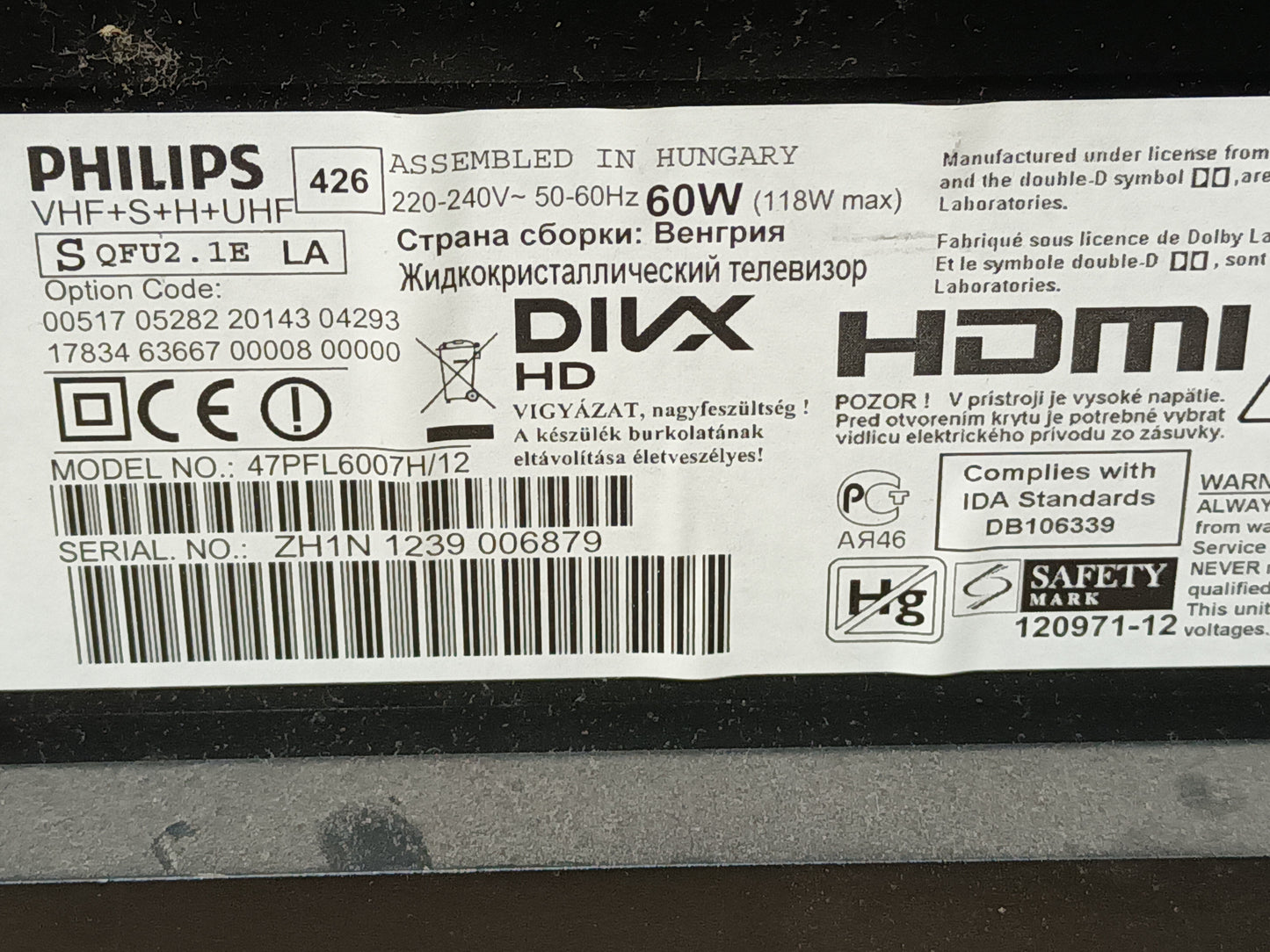 6870C-0402C, de PHILIPS 47PFL6007H/12