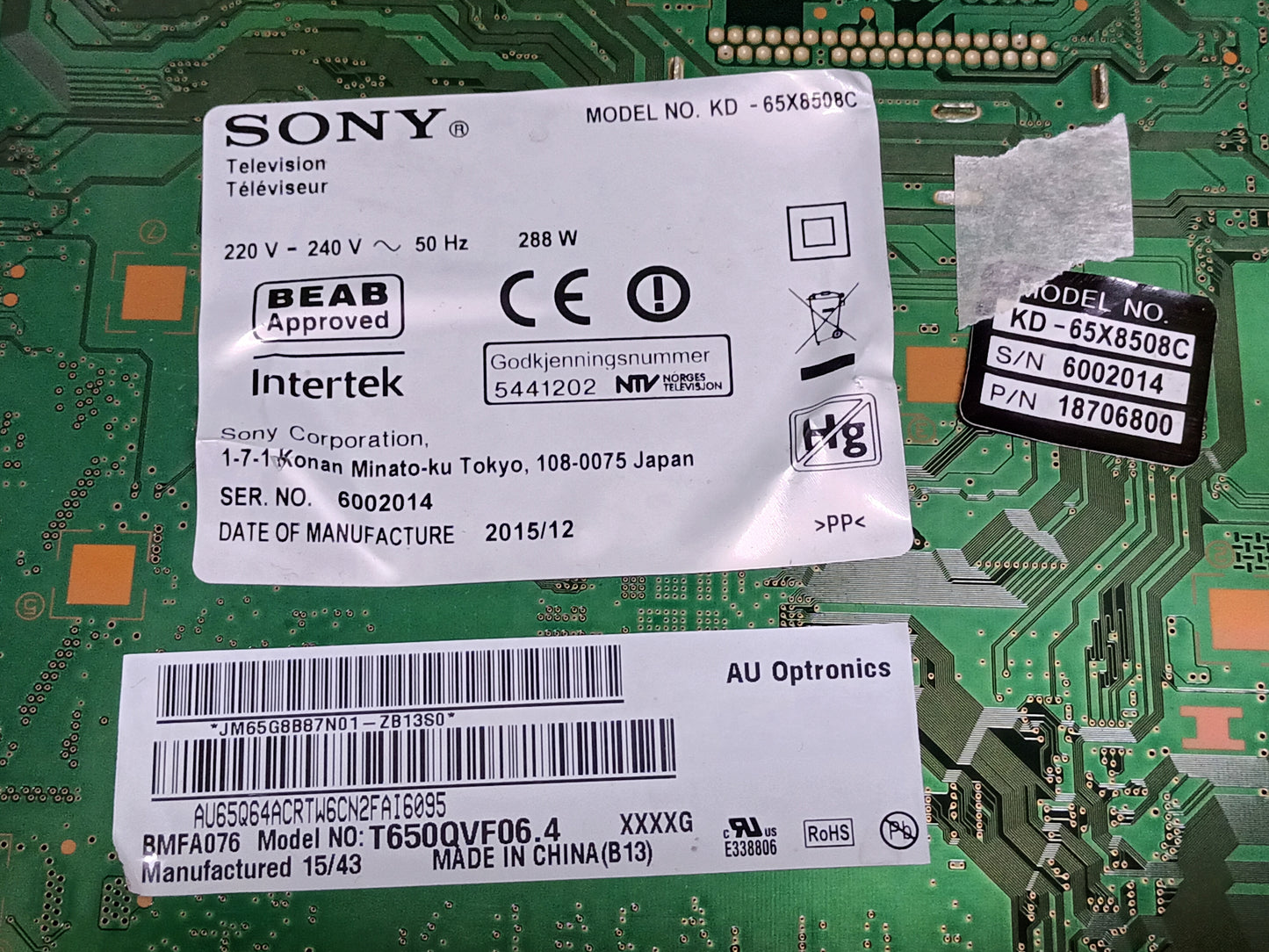 1-894-596-22, de  SONY KD-65X8508C