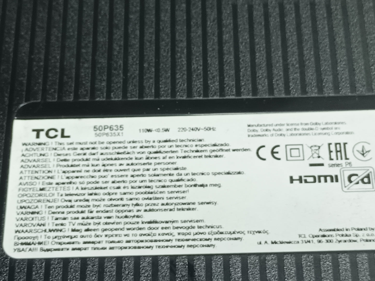 Kit de tira LED de TCL modelo 50P635
