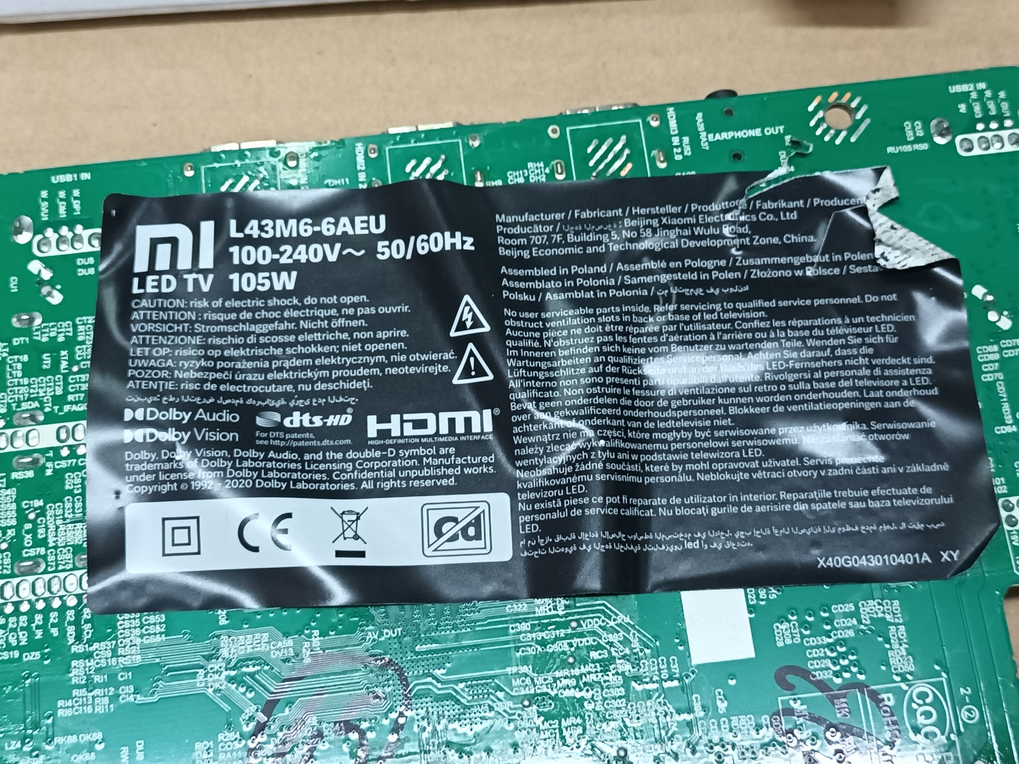 TD.MT9612.795, de XIAOMI MI L43M6-6AEU, NUEVA