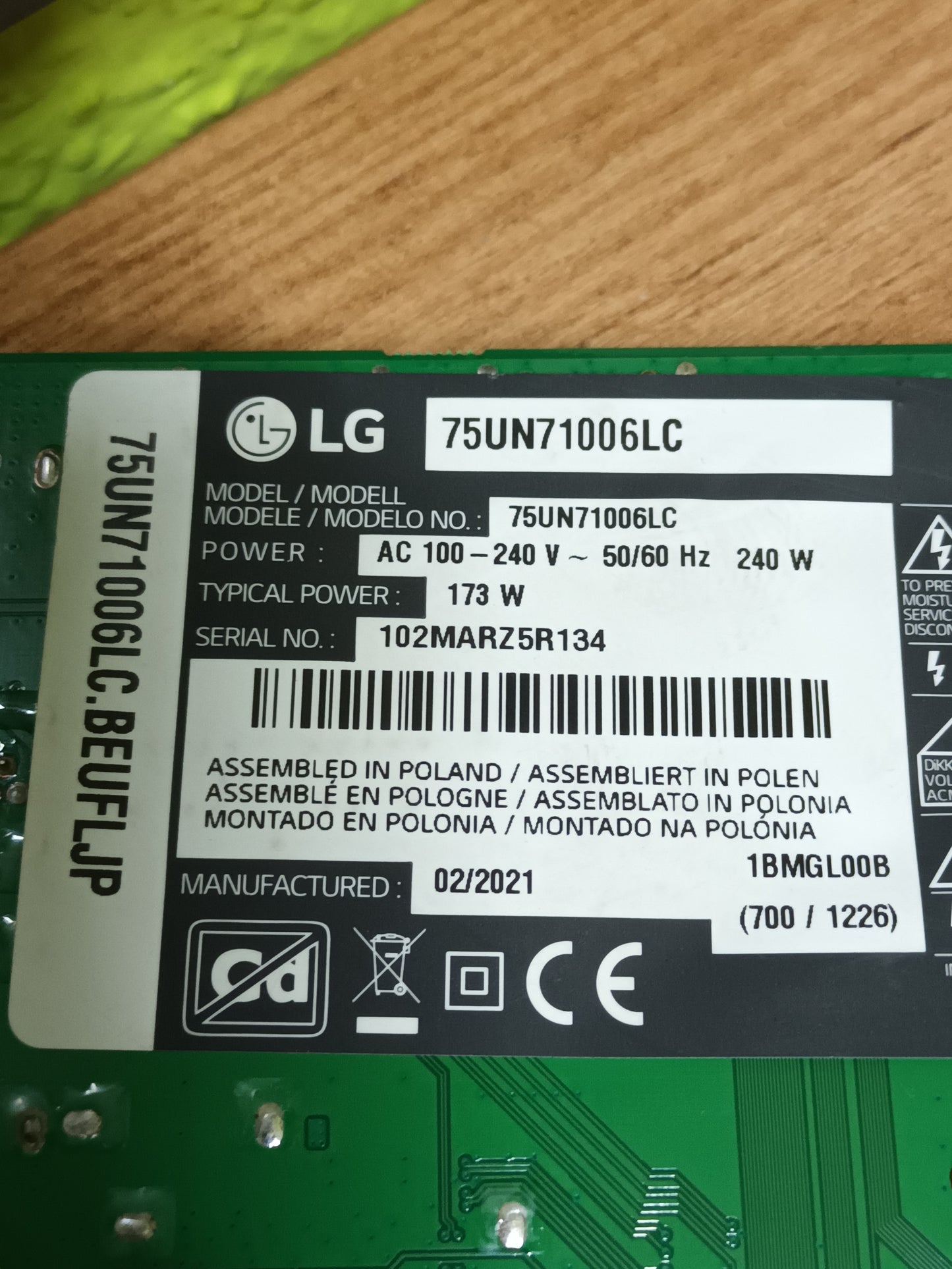 EAX69063801(1.6), de LG75UN71006LC