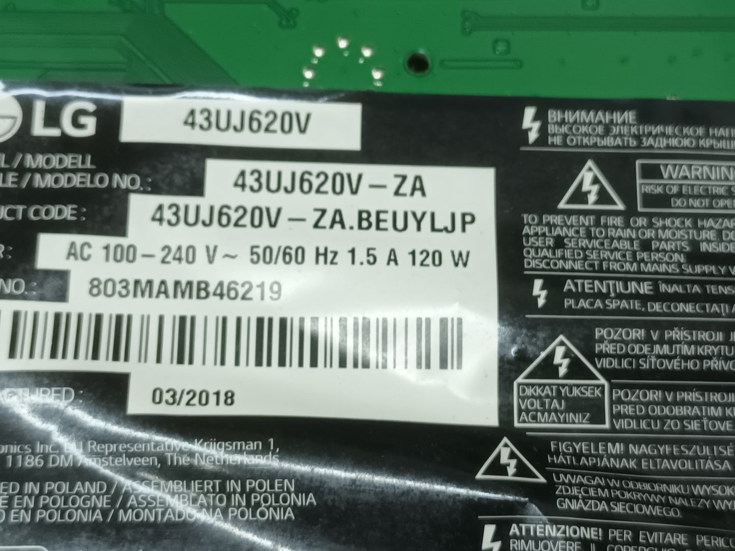 KIT 8 TIRAS DE LED de tv LG43UJ620V