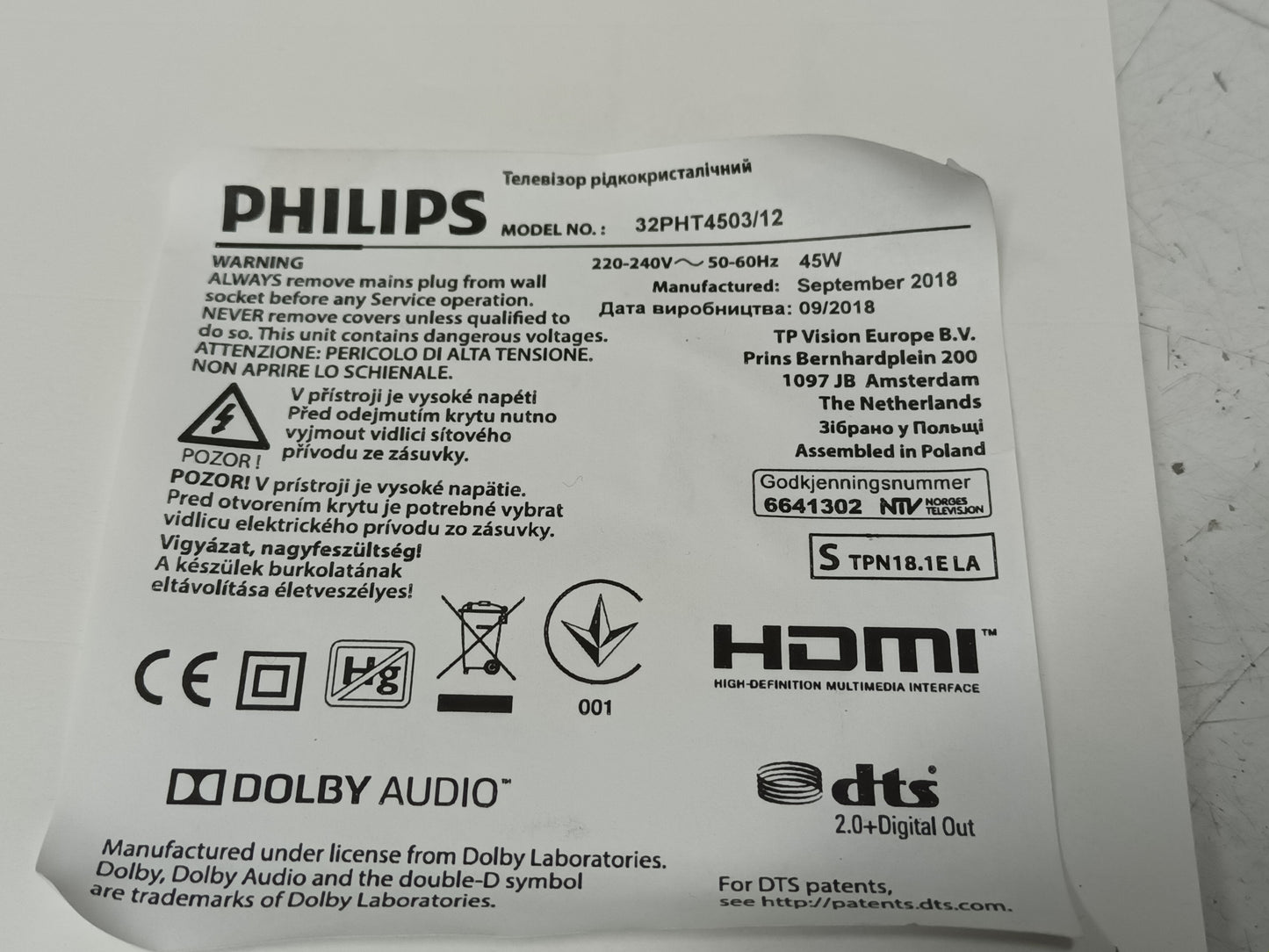 Kit 2 Tiras LED de PHILIPS 32PHT4503/12