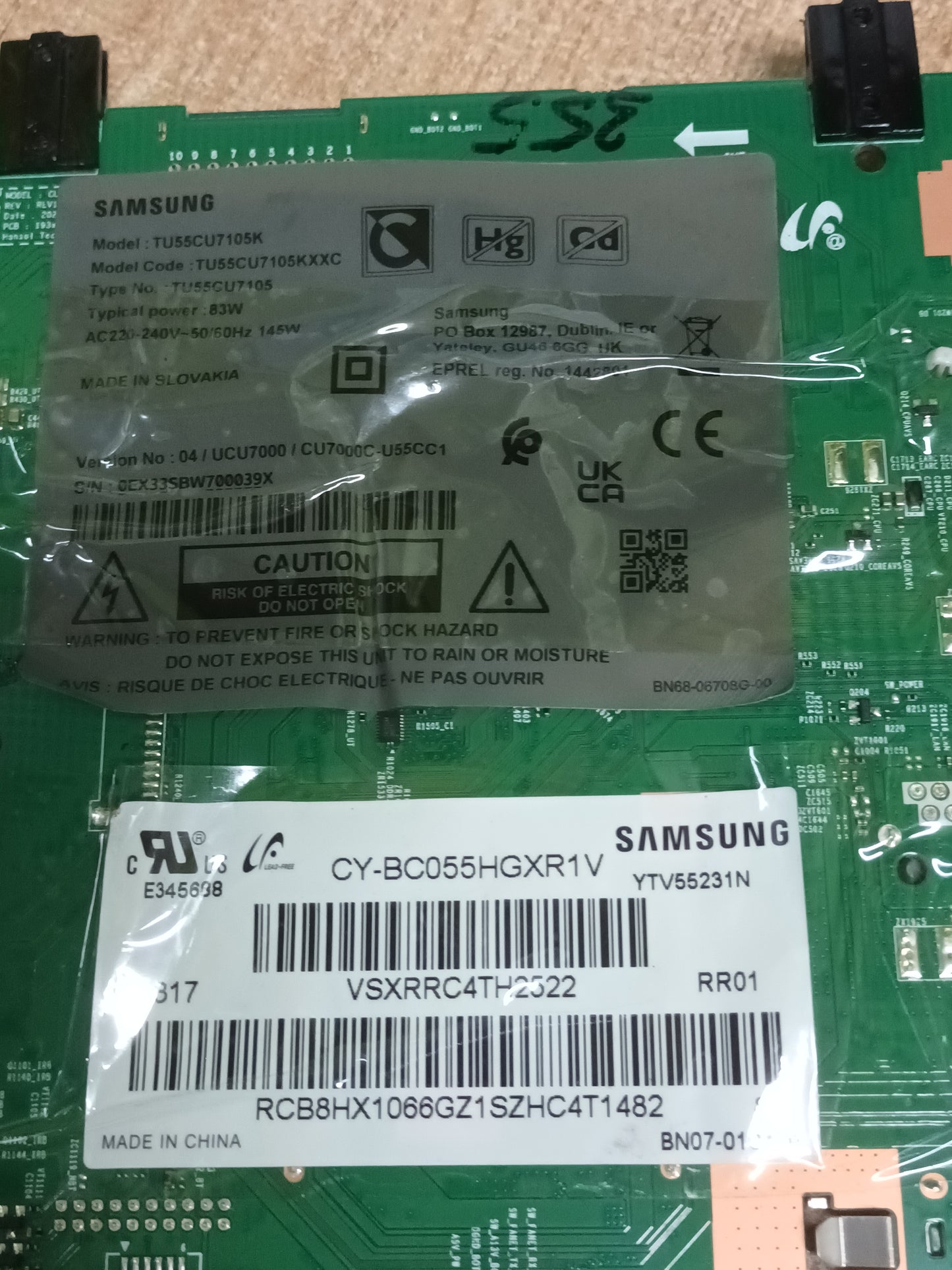 placa main, BN96-57054D, de SAMSUNG TU55CU7105K