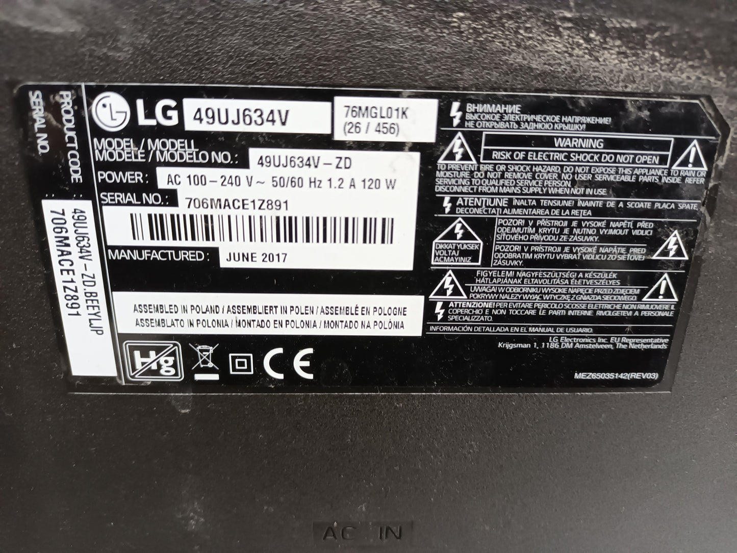 EAX67189201(1.6) de LG49UJ634V