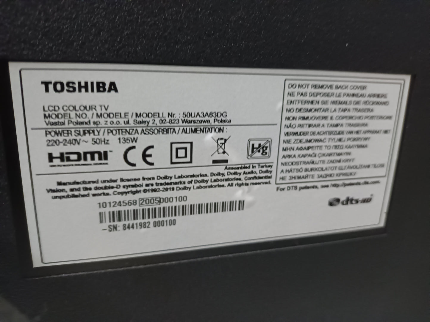 17IPS72, 23521004, de TOSHIBA 50UA3A63DG