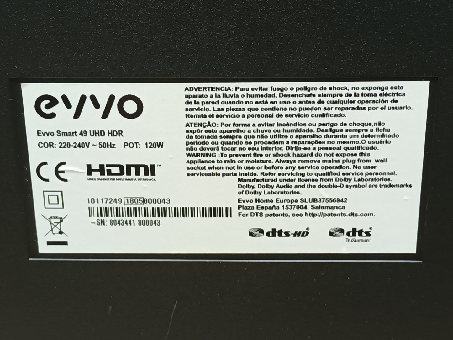 EVVO SMART 49 UHD, KIT TIRAS LED, (ref,219)