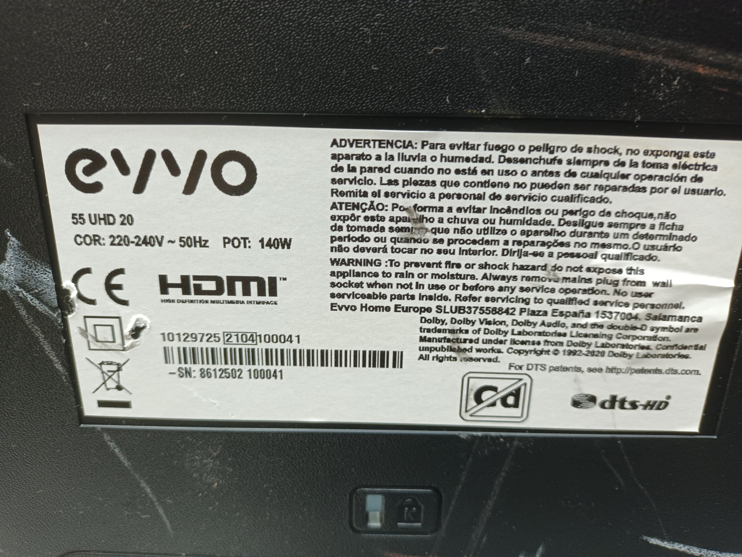 17IPS72, de EVVO 55 UHD 20