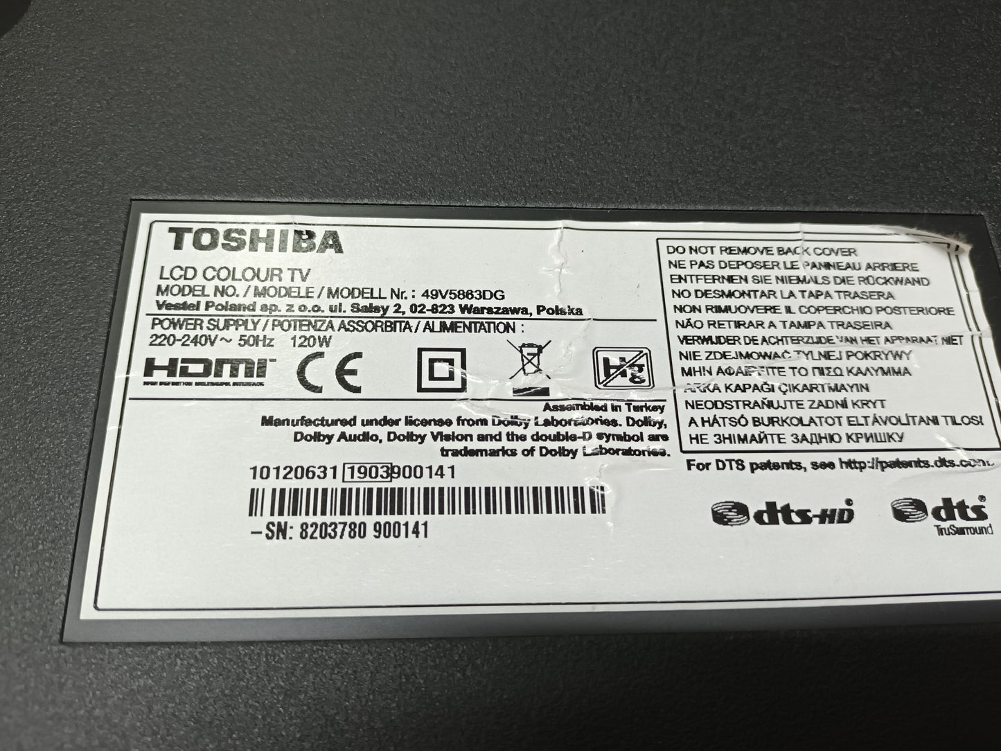 17IPS72- 23512192, de Toshiba 49V5863DG