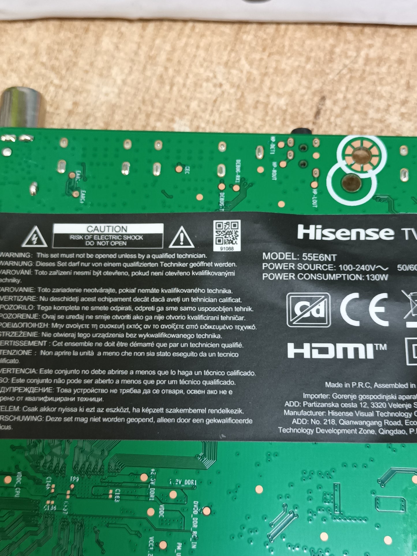 RSAG7.820.13696/R0H, de HISENSE 55E6NT, NUEVA