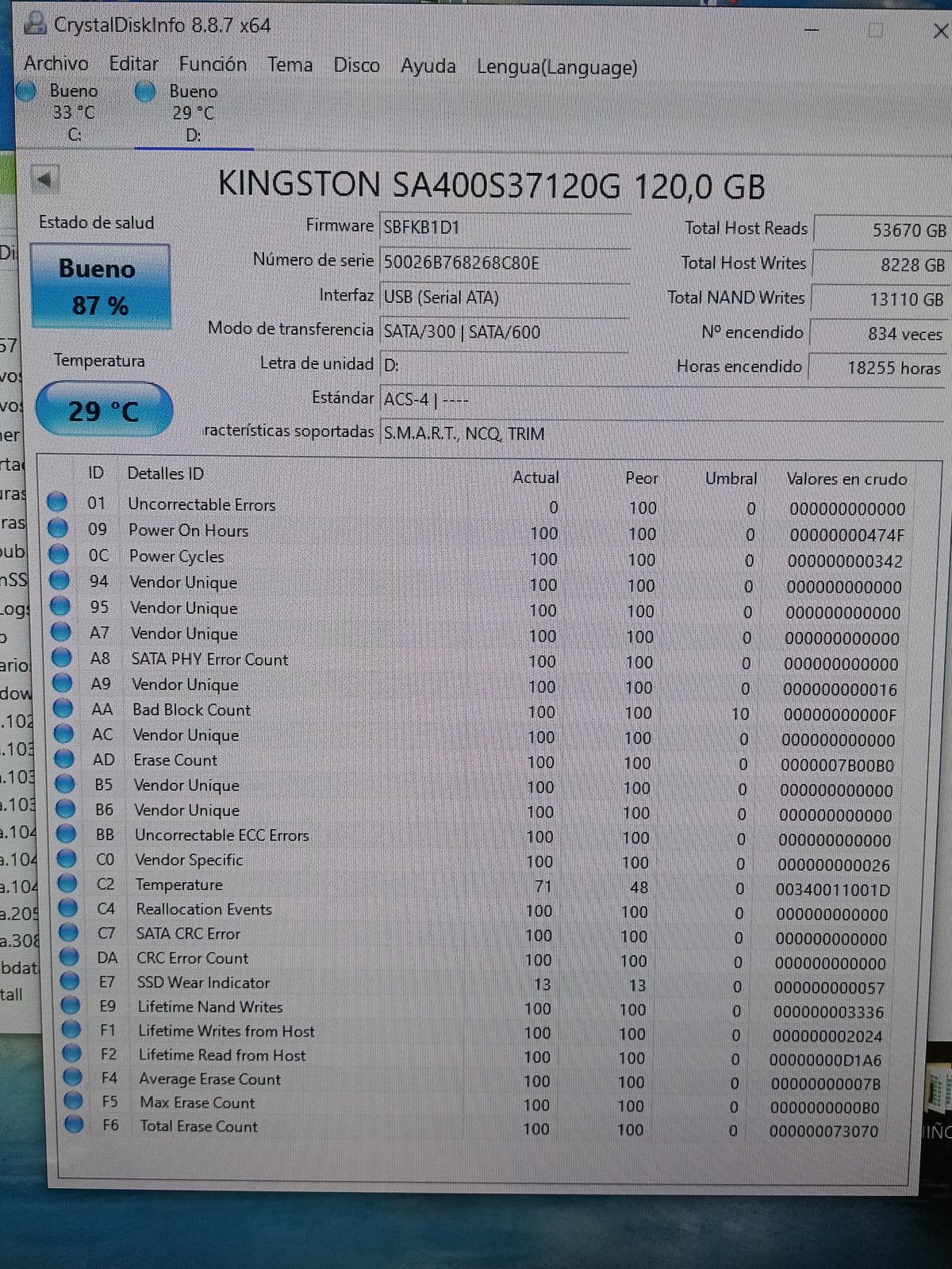 Disco SSD de 120GB 2.5, con informe
