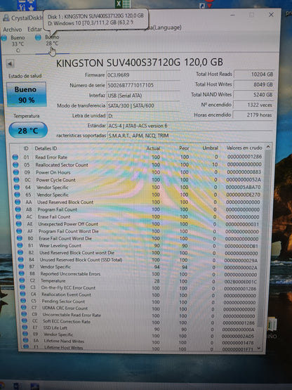 Disco SSD de 120GB 2.5, con informe