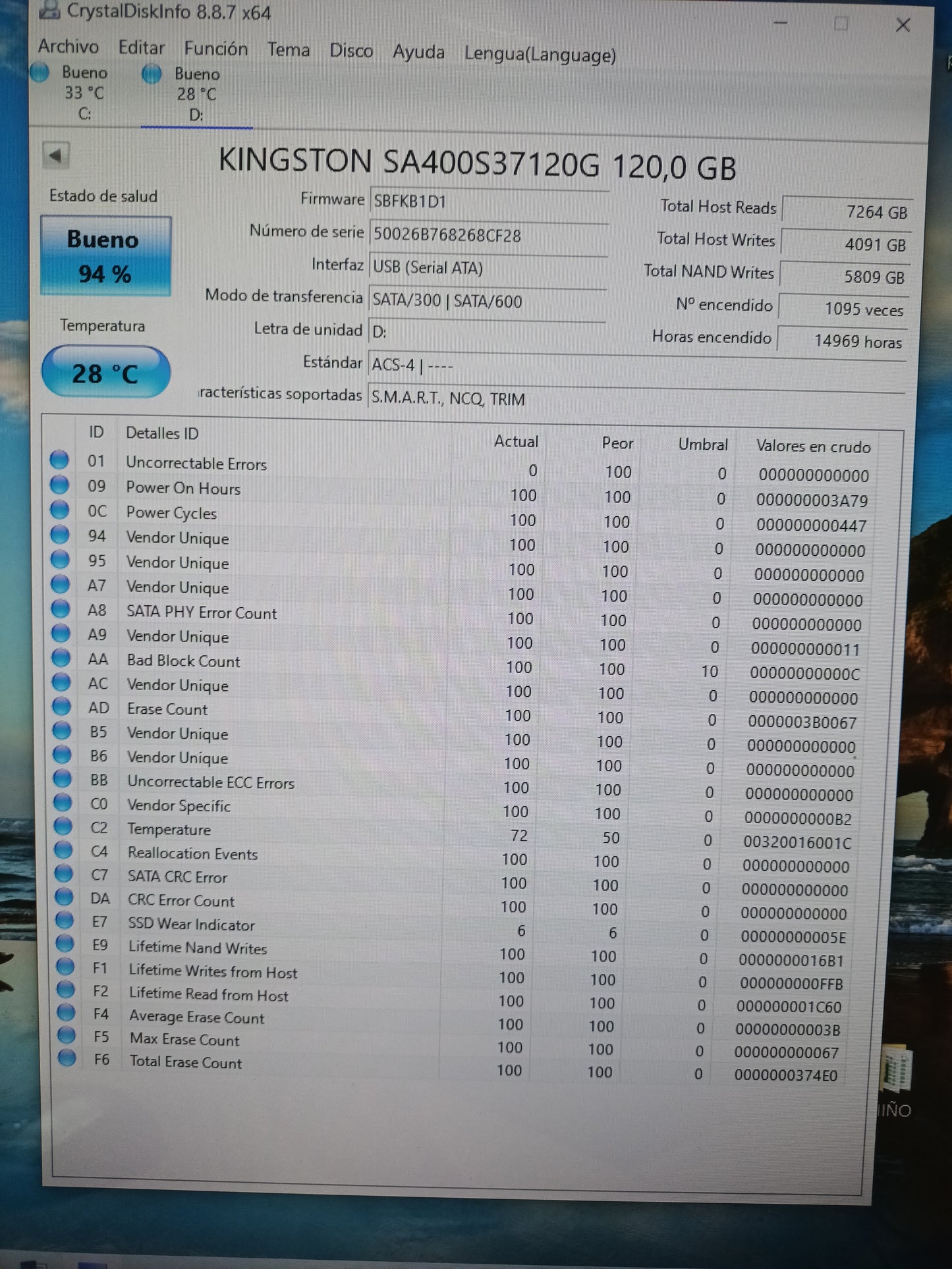 Disco SSD de 120GB 2.5, con informe