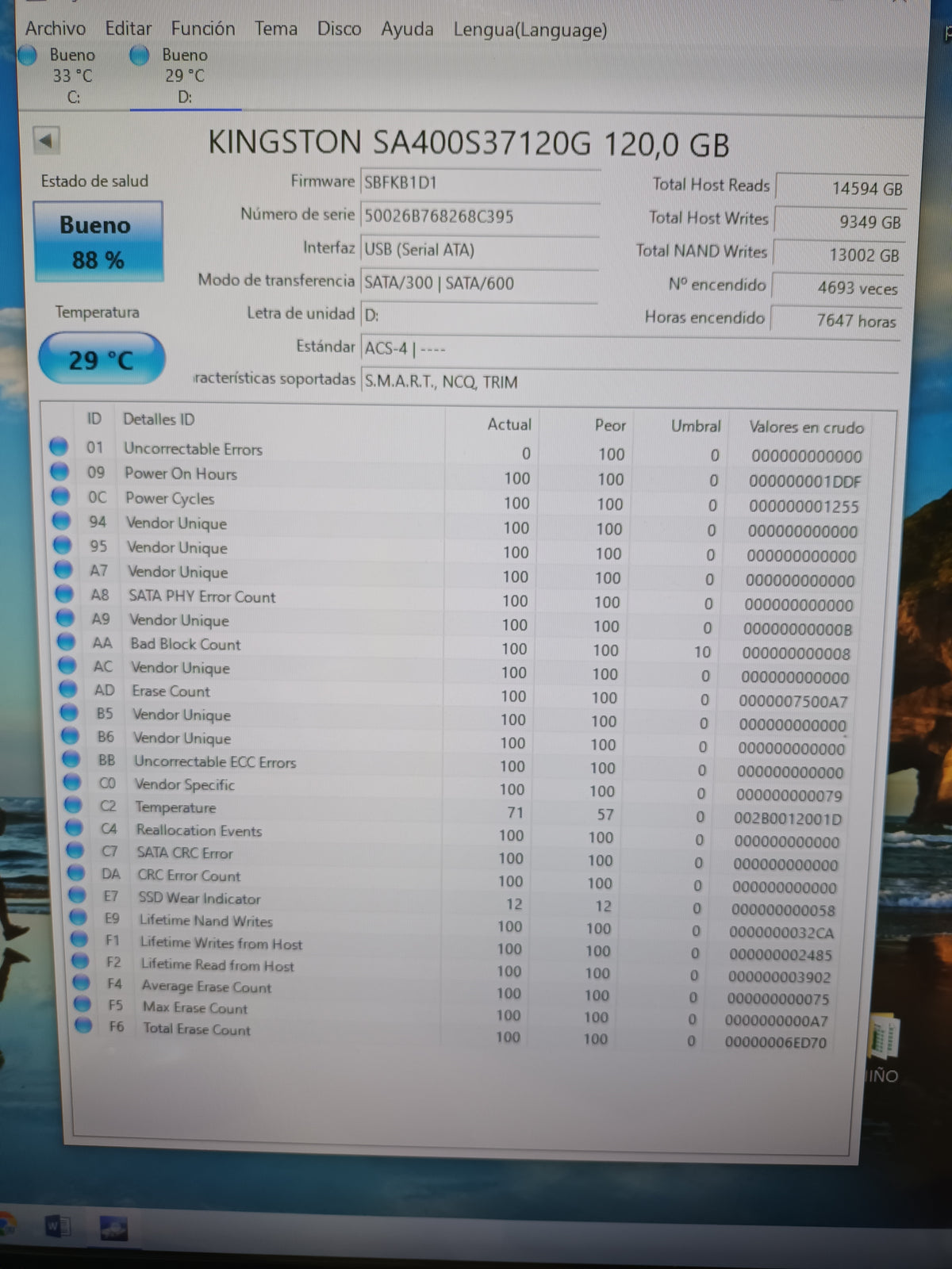Disco SSD de 120GB 2.5, con informe