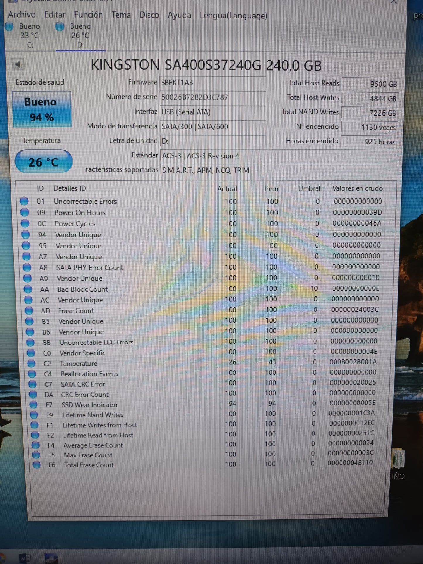 Disco SSD de 240GB 2.5, con informe