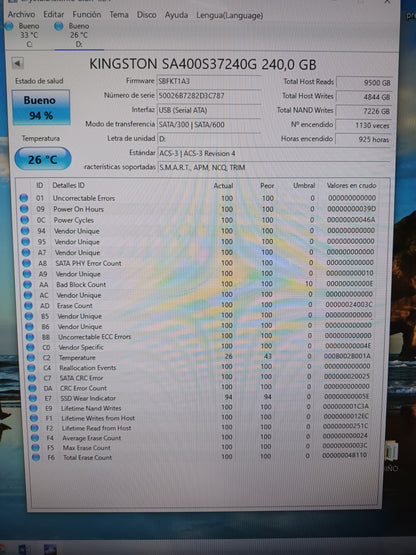 Disco SSD de 240GB 2.5, con informe