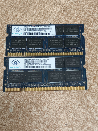 2 memorias ram ddr2, 2gb sodimm, 667mhz, nanya
