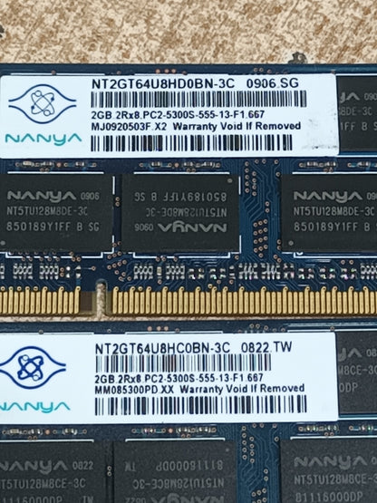 2 memorias ram ddr2, 2gb sodimm, 667mhz, nanya