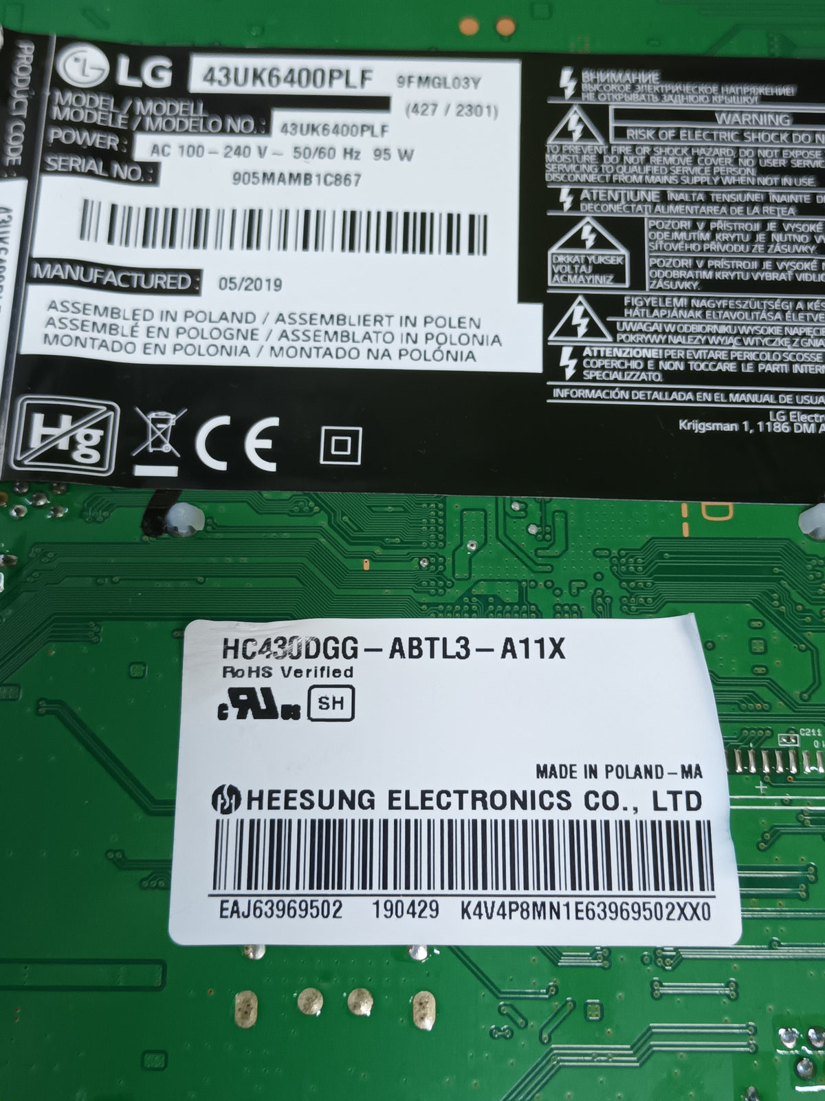 EAX67872805(1.1), de LG43UK6400PLF, EBT65120413,