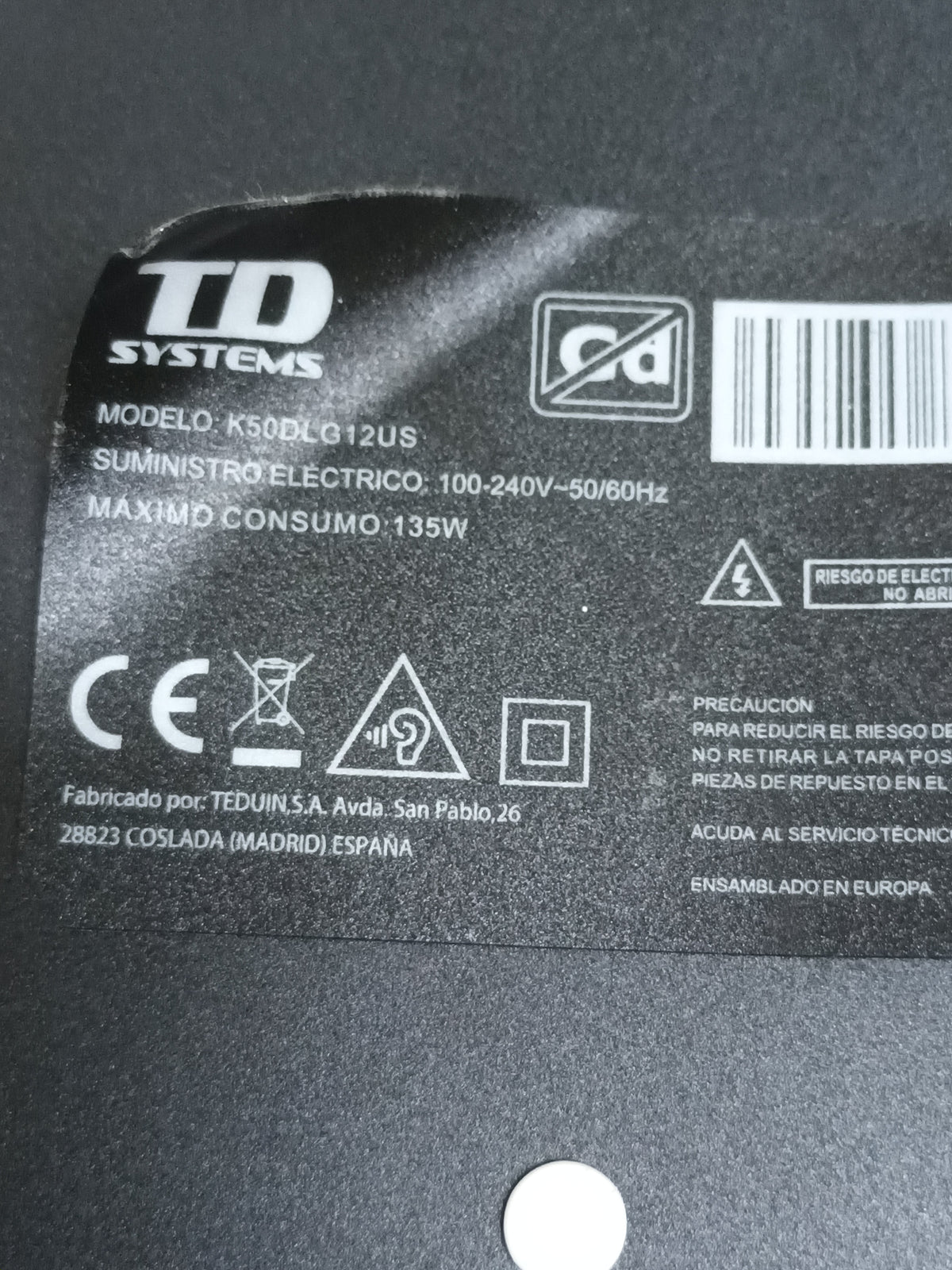 TC.P500UHDPV7D.2, DE TD SYSTEMS K50DLG12US